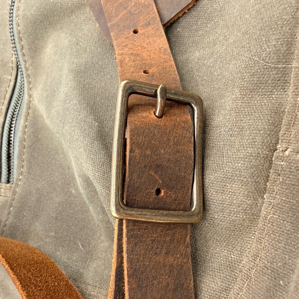 In Blue Handmade Pecan Waxed Canvas & Leather Messenger Bag - LINED + ZIPPER - Picture 12 of 12